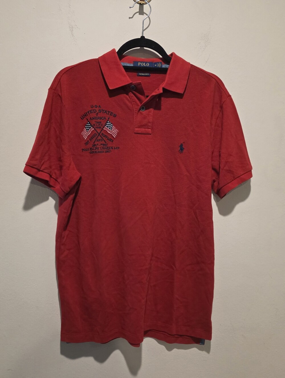 Polo by Ralph Lauren Red Men's Classic Flag-Embroidered Polo